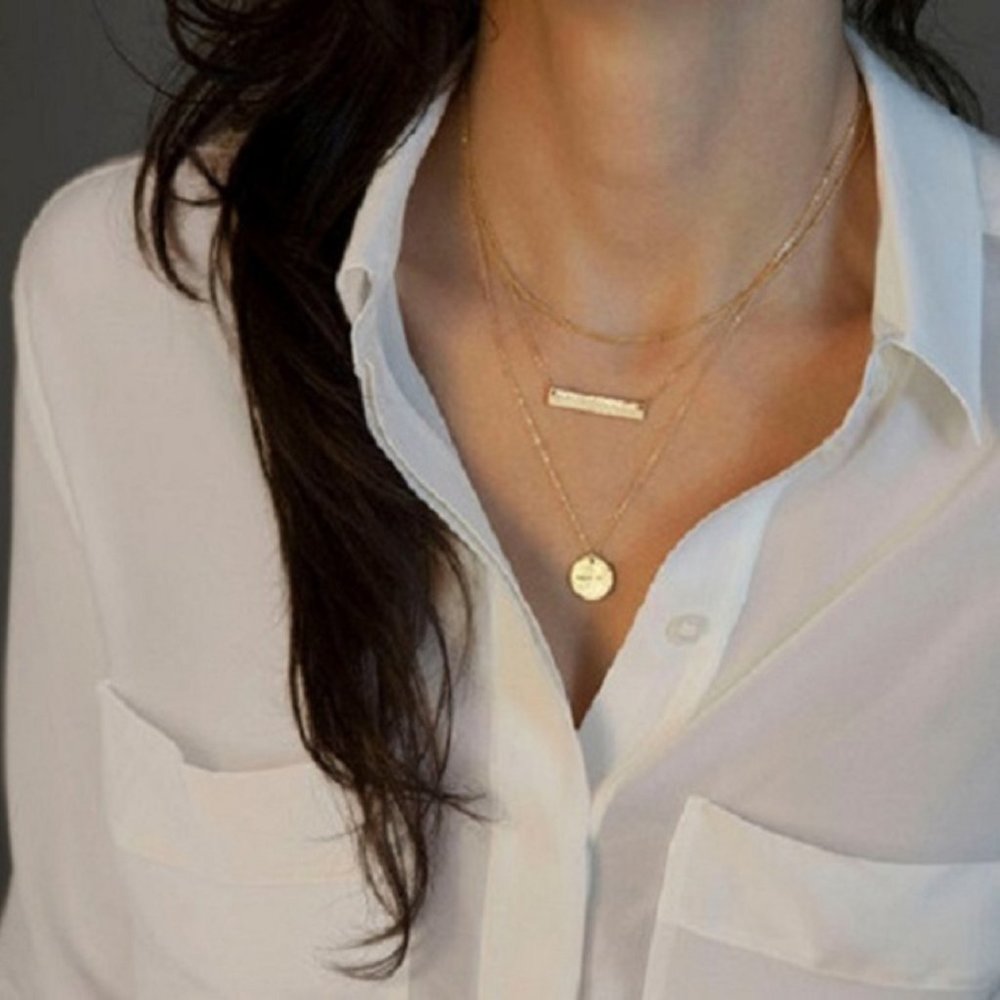 Triple Layer Bar necklace Rose G/G/Silver - Picture 2 of 5